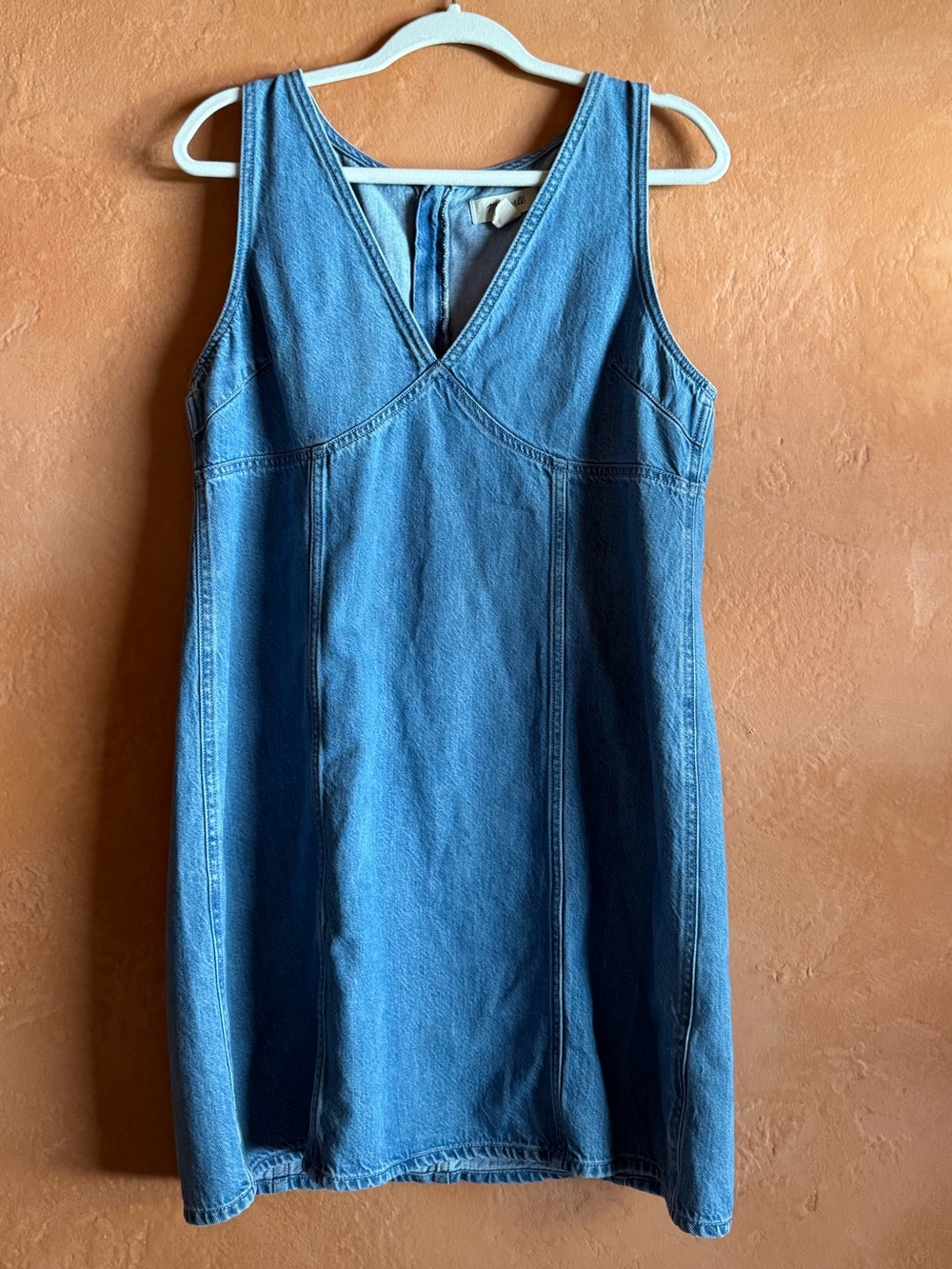 Madewell Denim Mini Dress Size L 90s V-Neck A-Line Blue Jean Dress